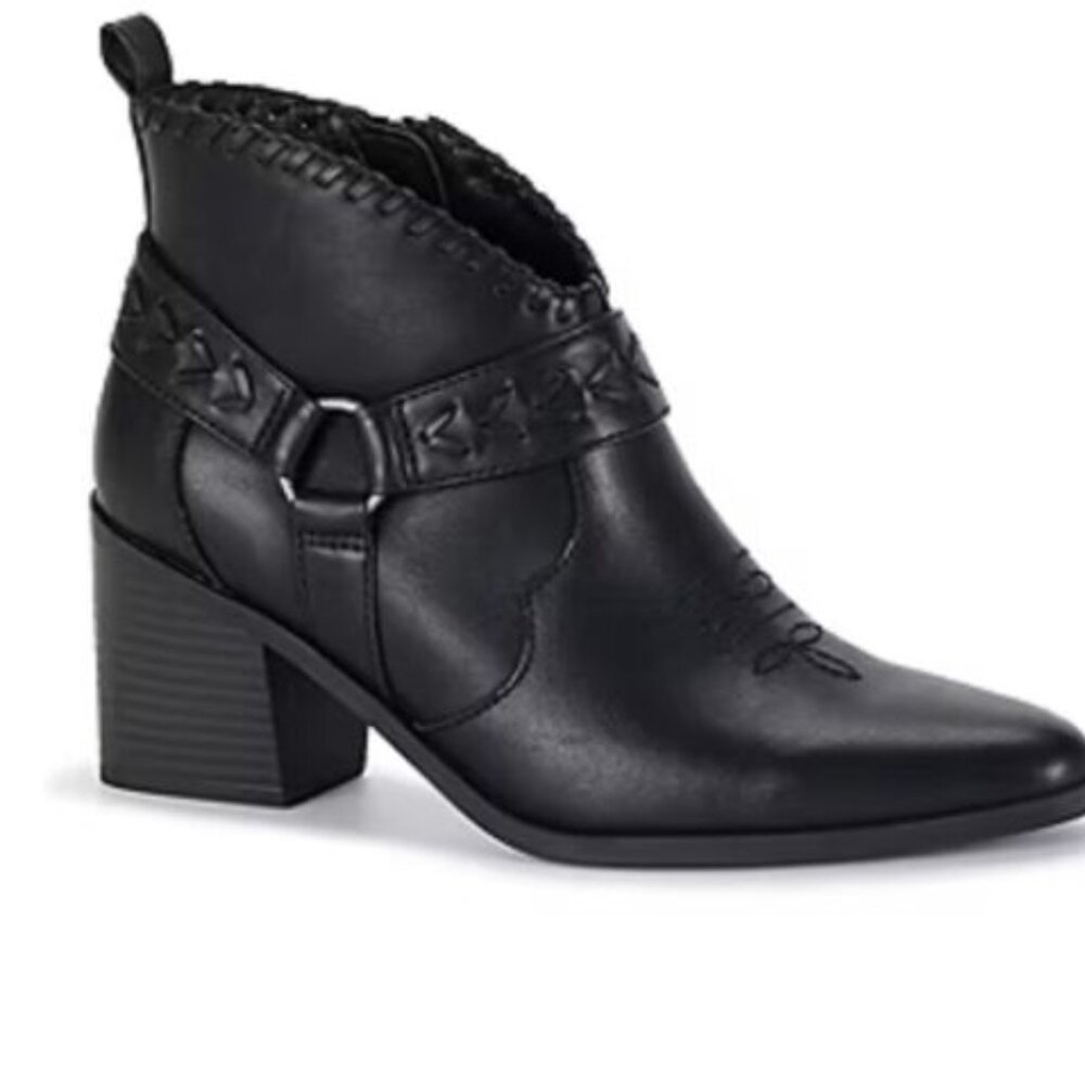 New FRYE & CO Palma Heeled Ankle Booties Black Vegan Western Style Sz 9.5 M
